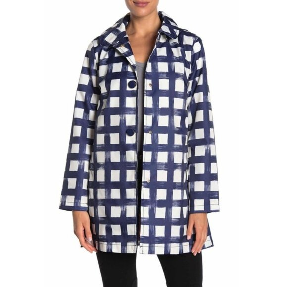 NwOT - Kate Spade Retro–1960s Windowpane print hooded snap rain jacket / Coat